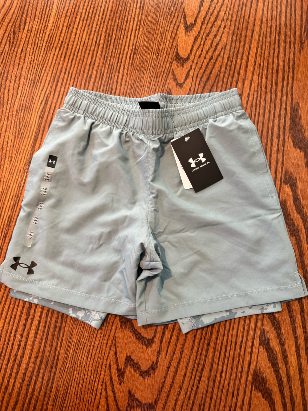 UA Tech Woven 2in1 Short in Serpentine & Mod Gray NWT